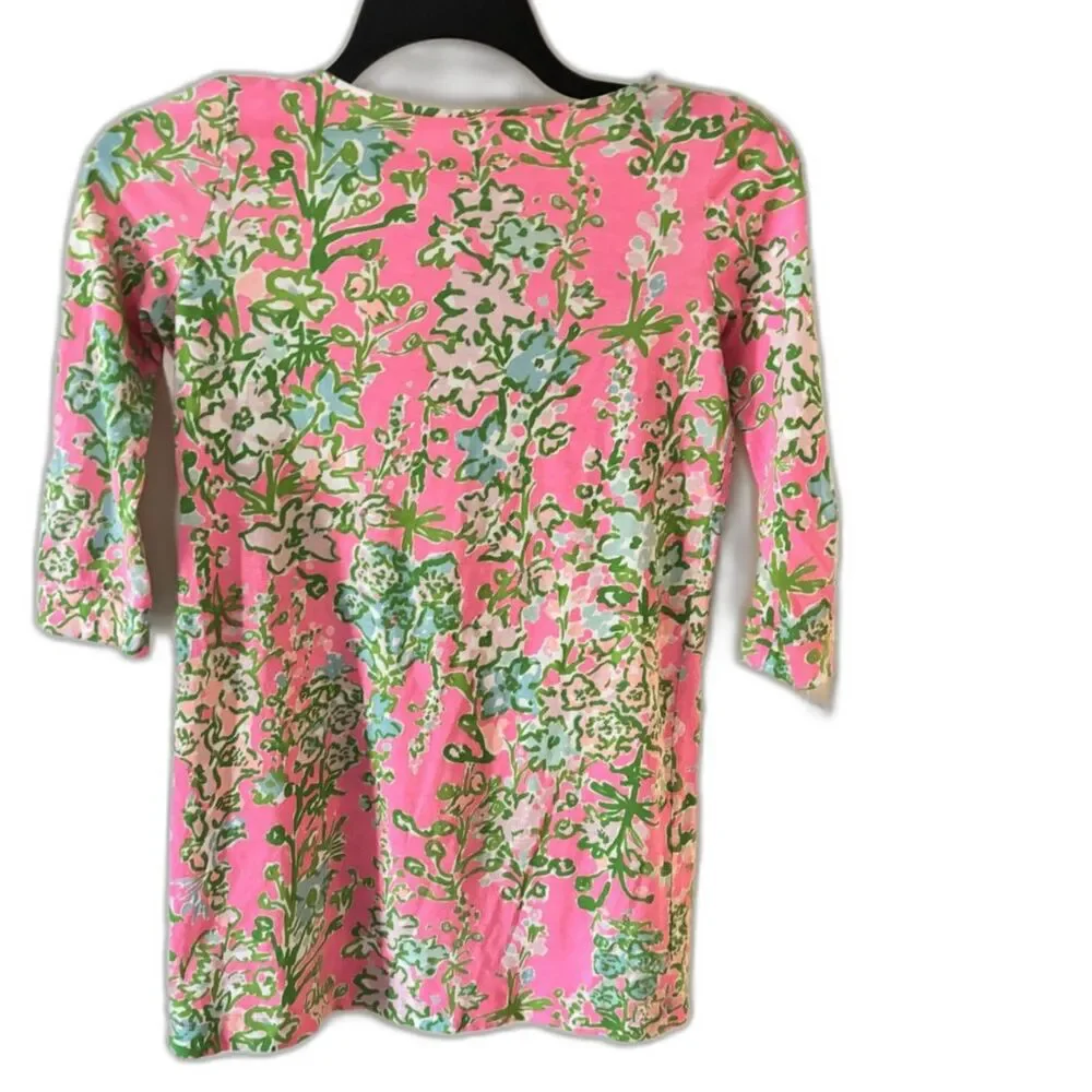 Lilly Pulitzer Girls XL 12 Sadie Dress Bright Navy Via Sunny Pink Green Floral